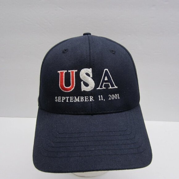 USA September 11,2001 NU-FITHat,Men's S-M,‎ Fitted ,Embroidered, dark navy blue - Picture 1 of 10
